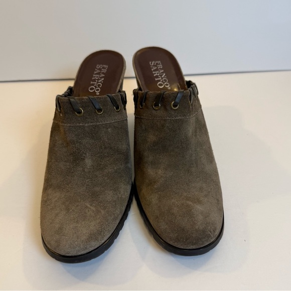 Franco Sarto Grey‎ Brown Suede Wedge Mules - Picture 2 of 8